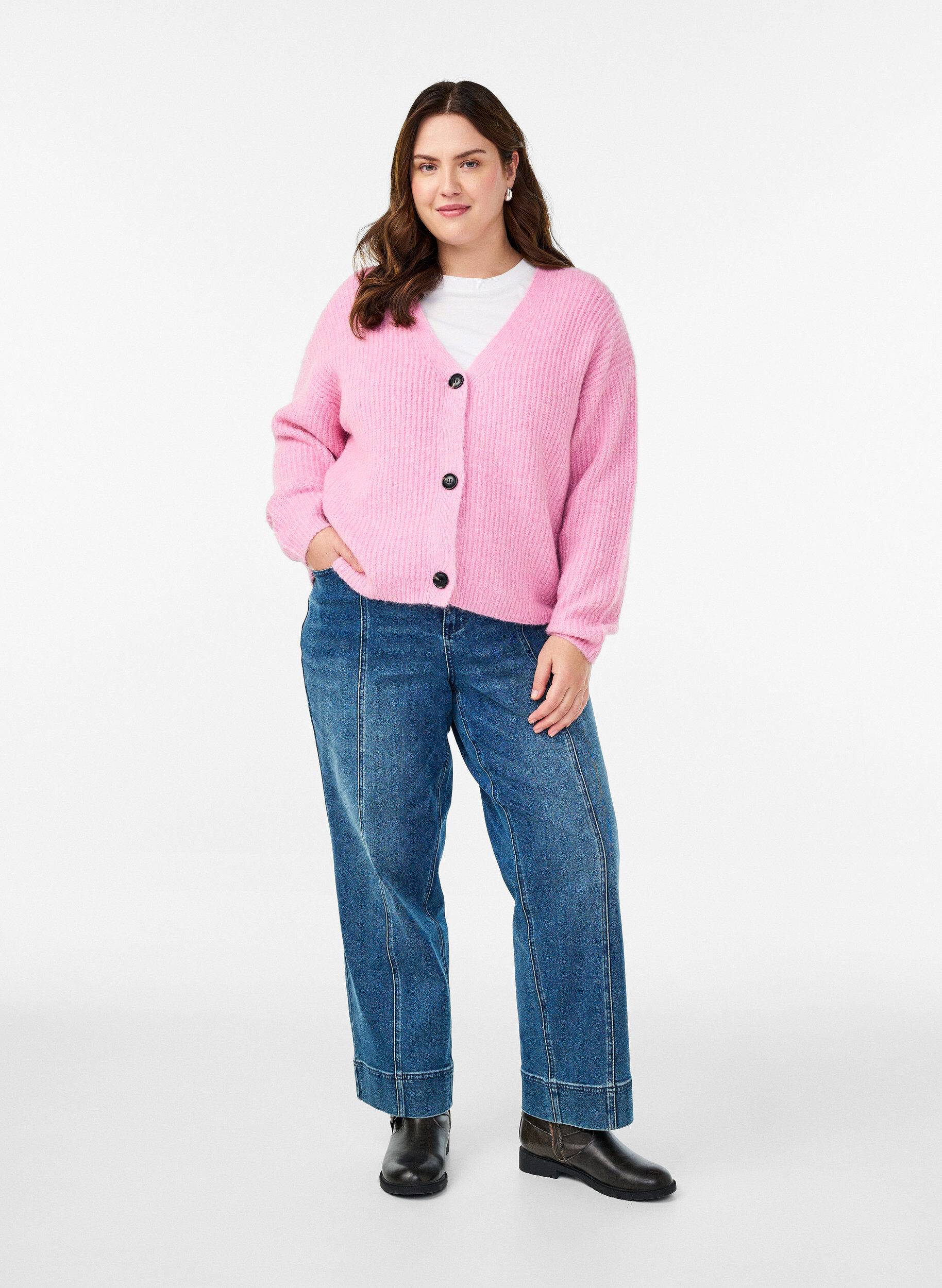 ZizziV-hals cardigan van breisel, Roze, Model image number 1