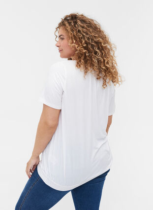 T-shirt à manches courtes en viscose avec élastique, Bright White, Model image number 1