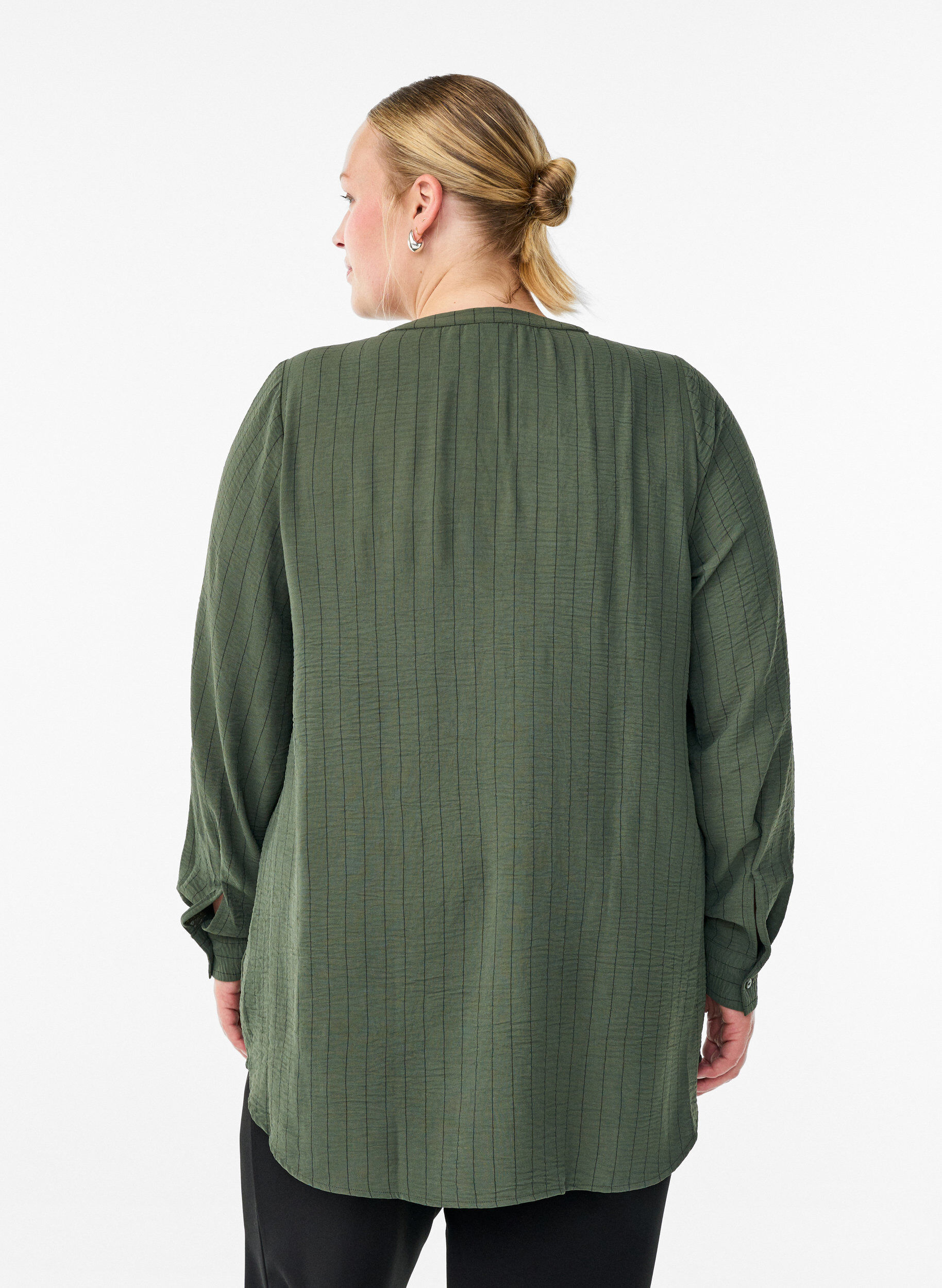 ZizziFLASH - Streepjes overhemdblouse, Groen, Model image number 2