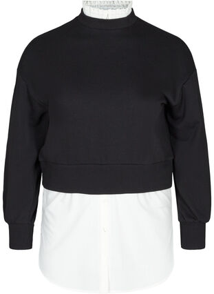 Sweatshirt avec chemise intégrée, Black, Packshot image number 0