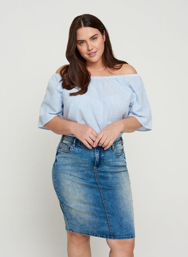 Jupe en jean avec poches, Blue denim, Model image number 0