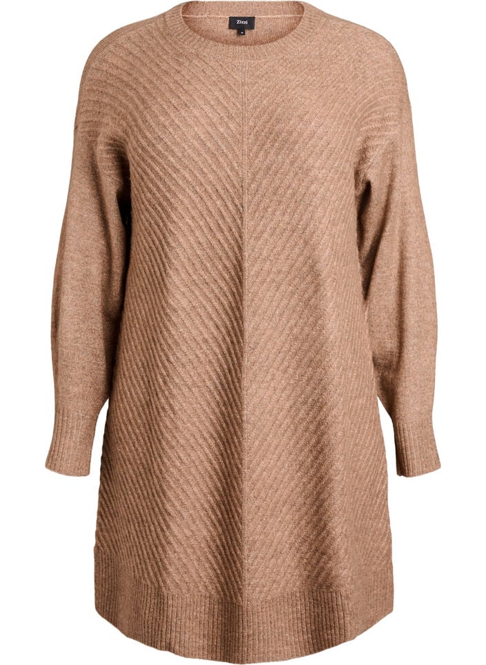 Robe courte en maille avec un motif textur&eacute; en V, Camel, Packshot image number 0