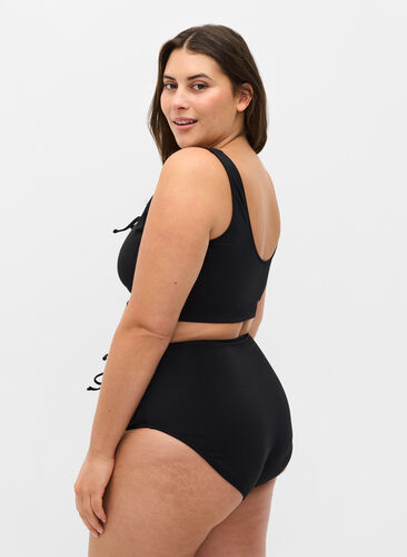 Culotte de bikini avec taille haute et cordon de serrage, Black, Model image number 1