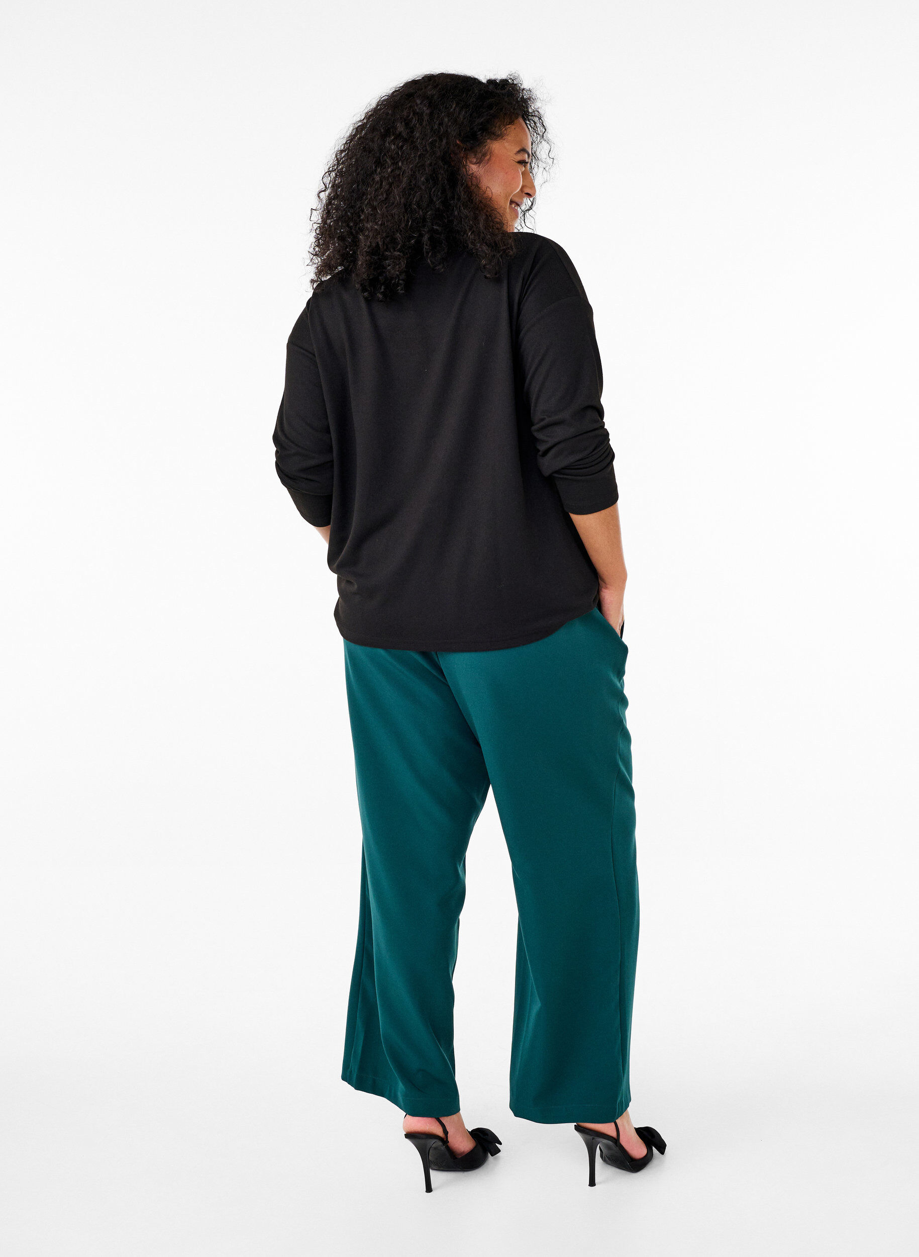 ZizziLuchtige broek met hoge taille en strikriem, Groen, Model image number 1