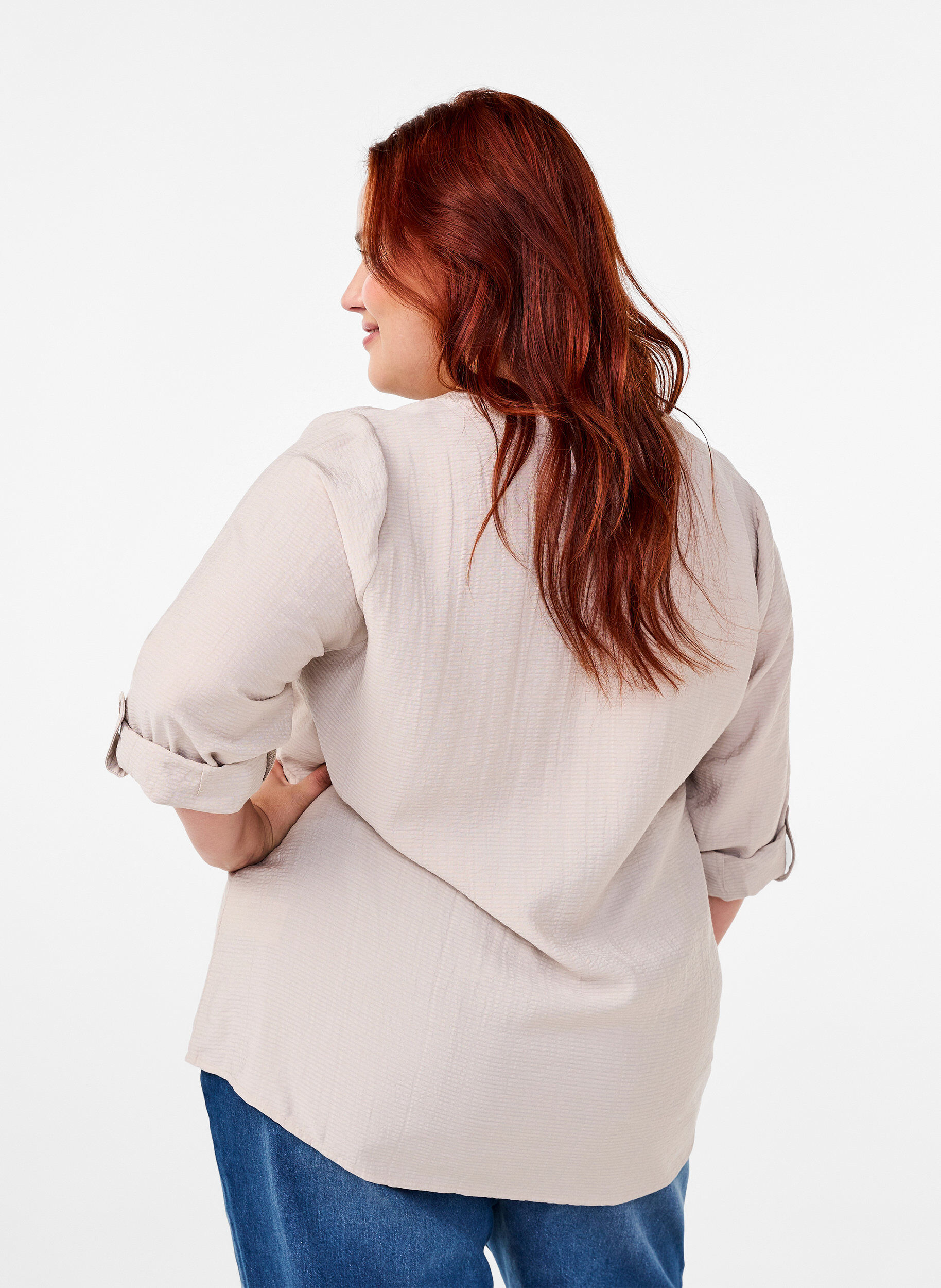 Zizzi Chemisier en viscose &agrave; manches 3/4, Chateau Gray, Model image number 1