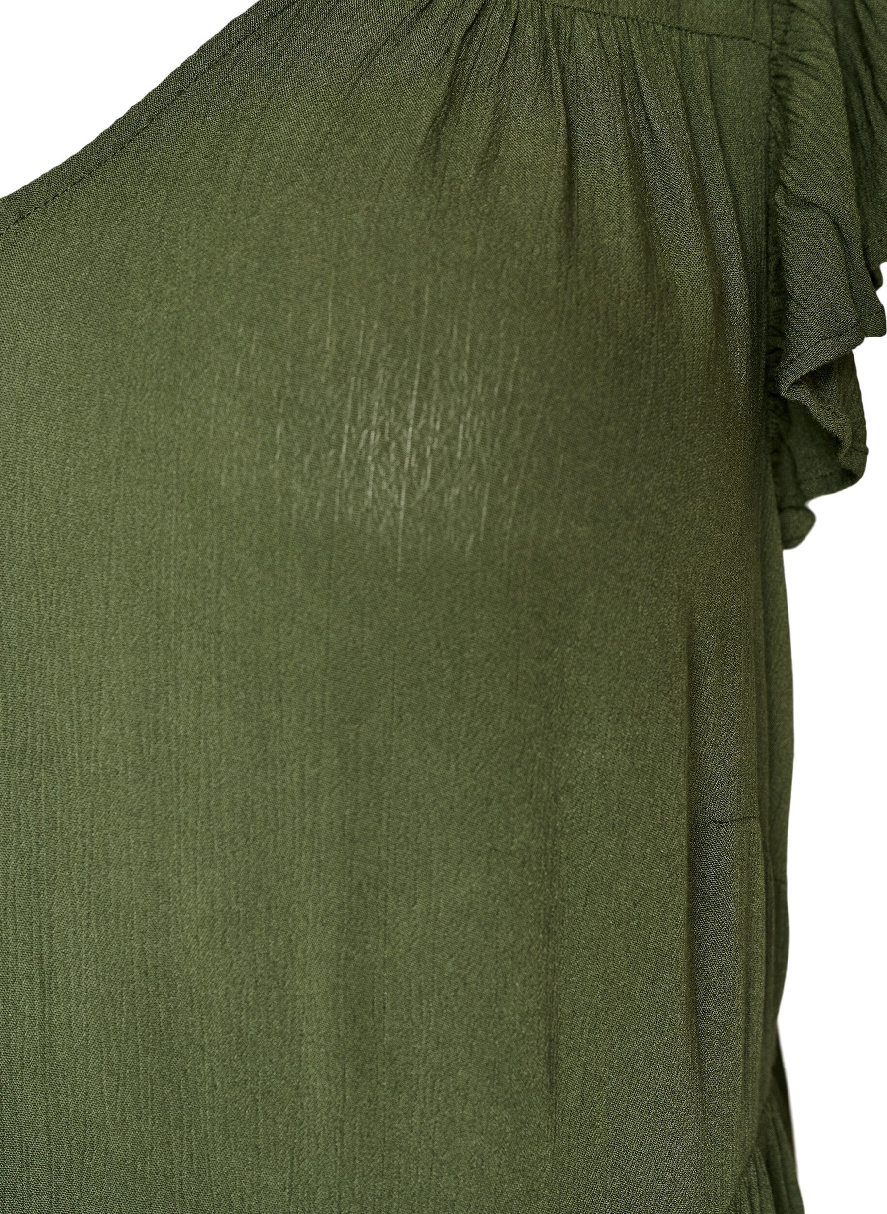 ZizziMidi jurk van viscose met ruches mouwen, Groen, Packshot image number 2