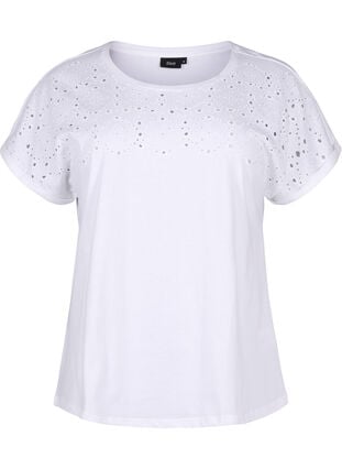 T-shirt van biologisch katoen met Engels borduurwerk, Bright White, Packshot image number 0
