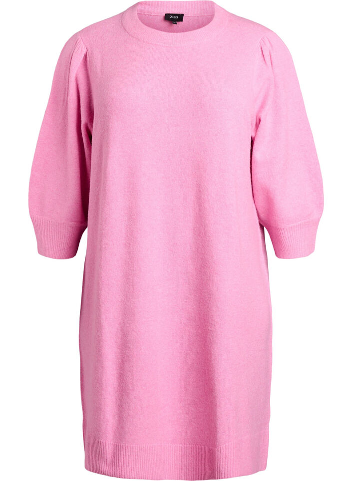 Robe tricotée avec manches 3/4 et col rond, B. Pink White Mel., Packshot image number 0