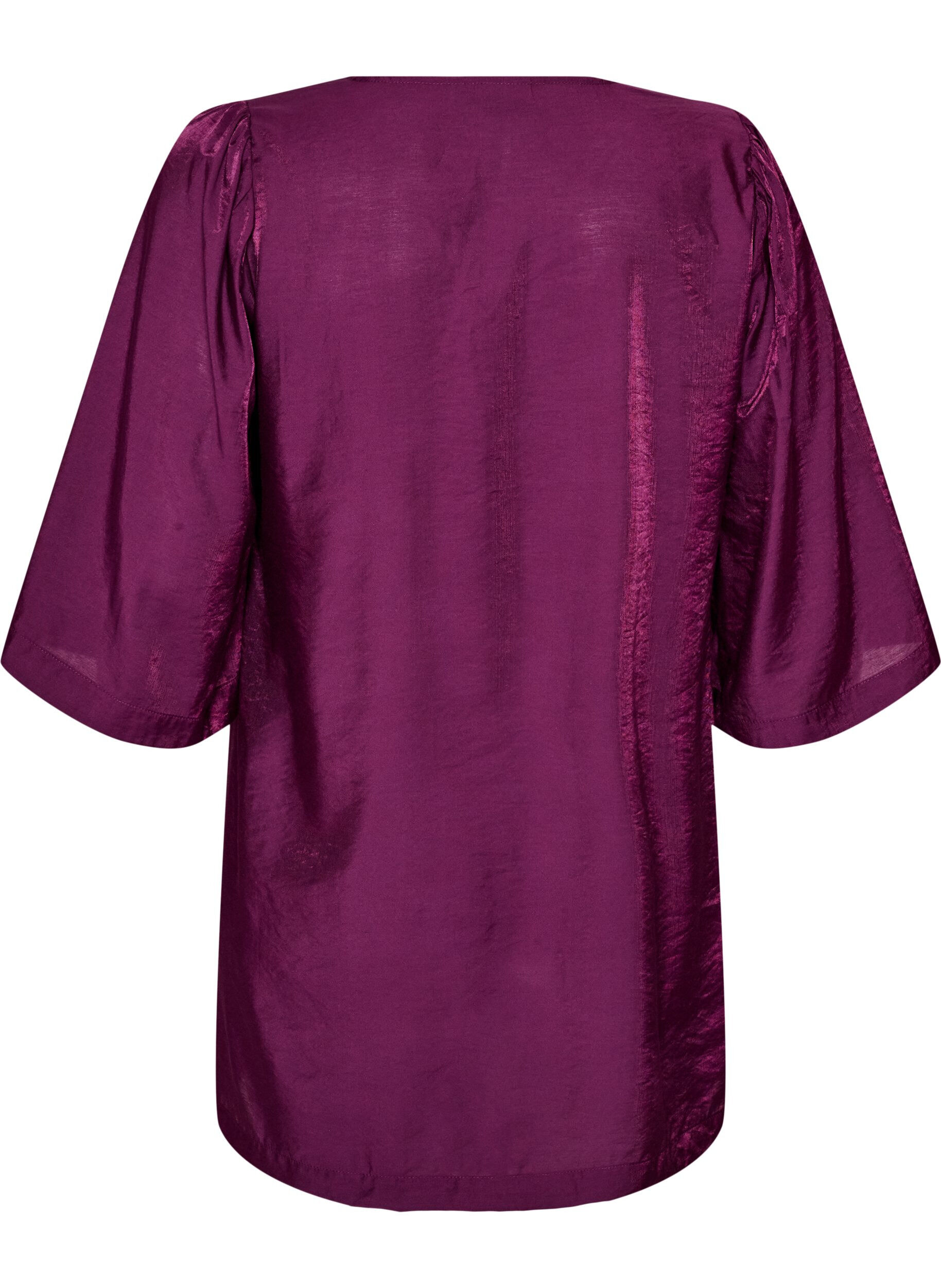 ZizziGlanzende tuniek met V-hals en 3/4 mouwen, Paars, Packshot image number 1
