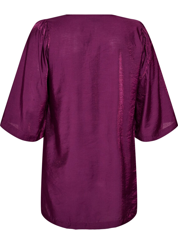 Glanzende tuniek met V-hals en 3/4 mouwen, Paars, Packshot image number 1