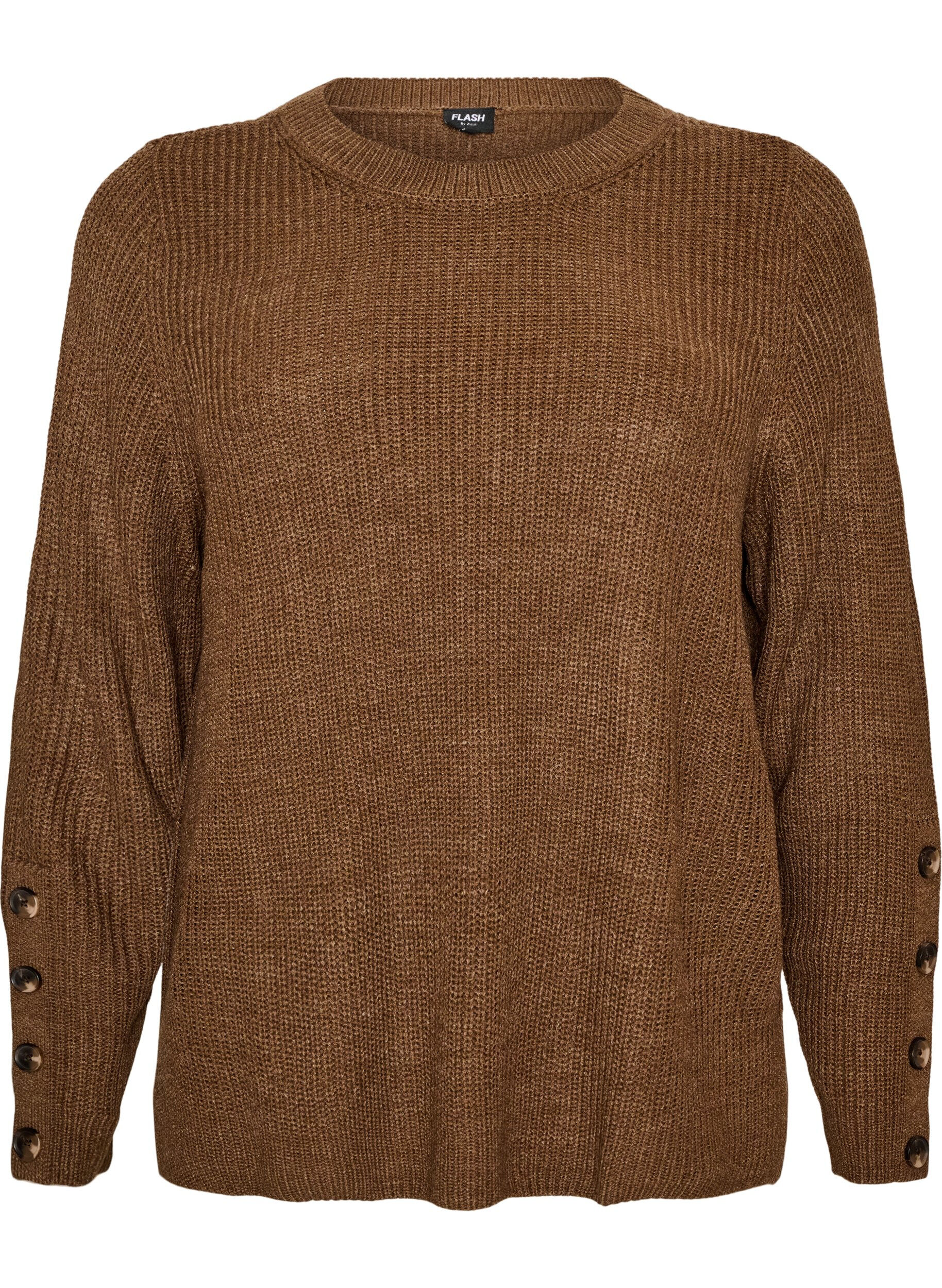 ZizziBlouse en maille c&ocirc;tel&eacute;e avec d&eacute;tails de boutons, Marron, Packshot image number 0