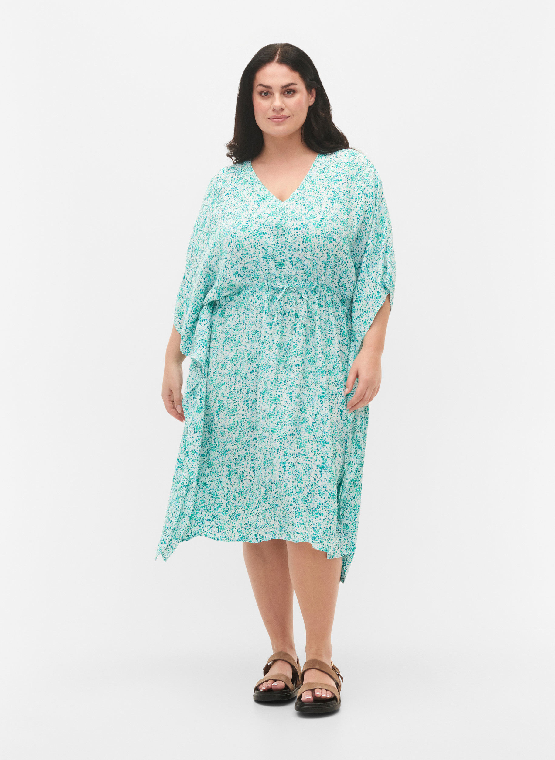 ZizziViscose caftan jurk met print, Green Dot, Model image number 3