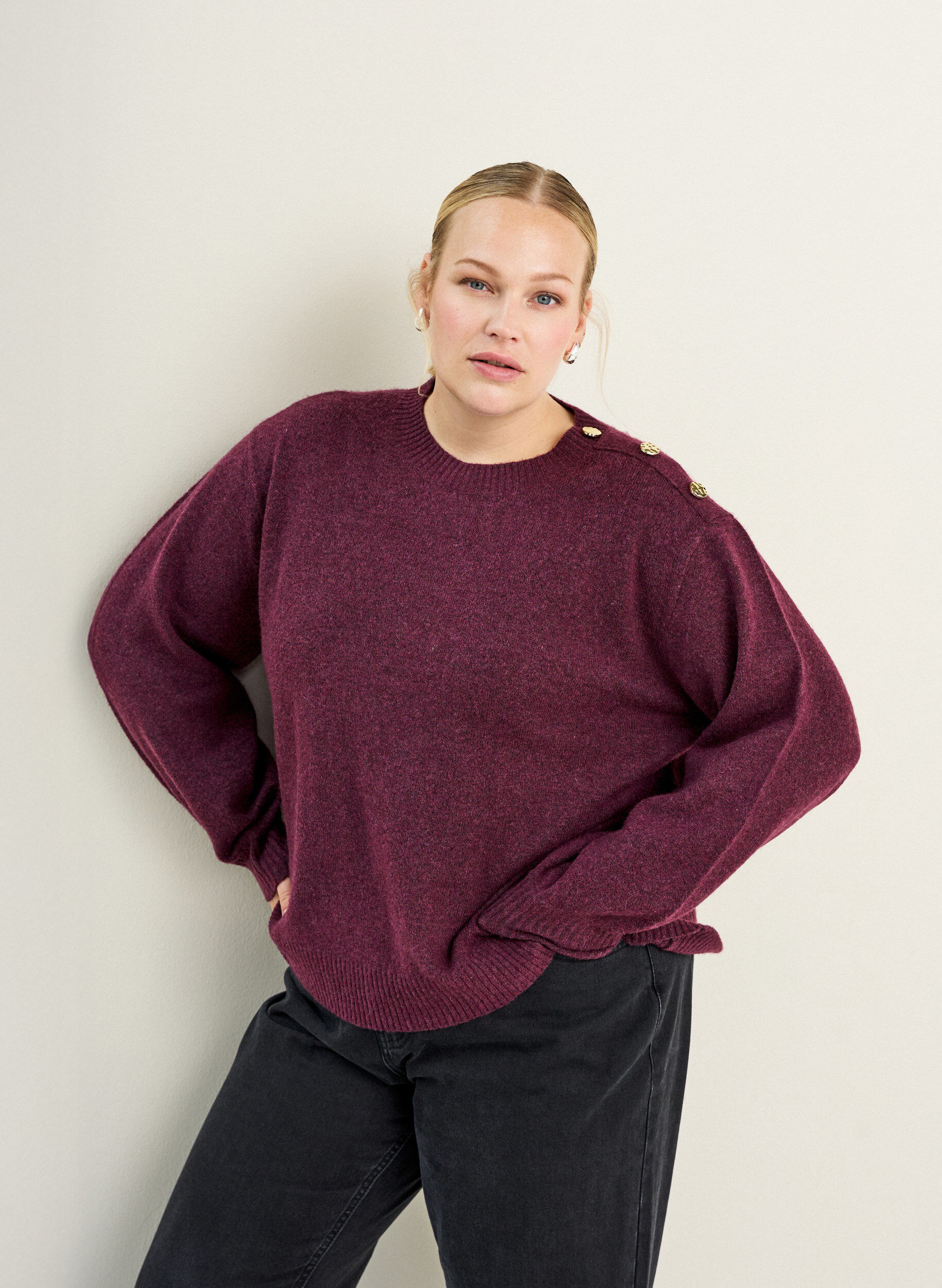 ZizziBreisel blouse met knoopdetail, Donker Bordeaux, Image image number 0