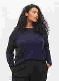 Gebreide blouse met structuur en ronde hals, Navy Blazer, Model