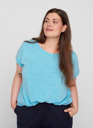 T-shirt chiné en coton, River Blue Melange, Model image number 0