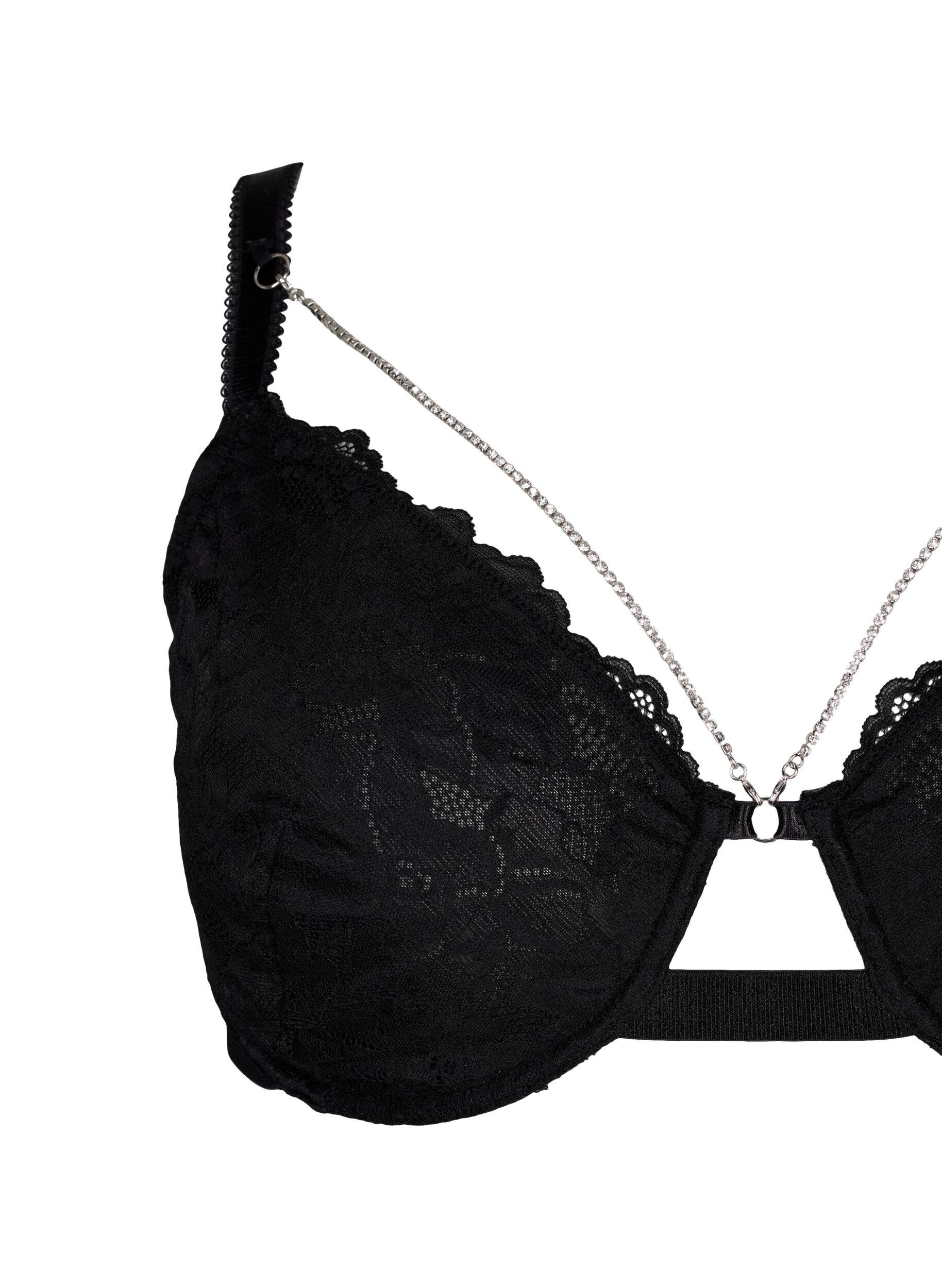 Zizzi Soutien-gorge couvrant en dentelle avec d&eacute;tail cha&icirc;ne, Black, Packshot image number 2