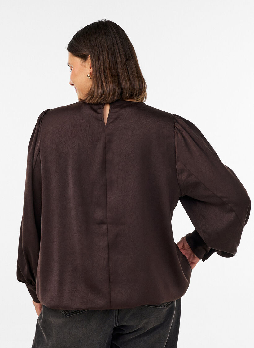 Blouse met satijnen look en ballonvorm, Bruin, Model image number 2