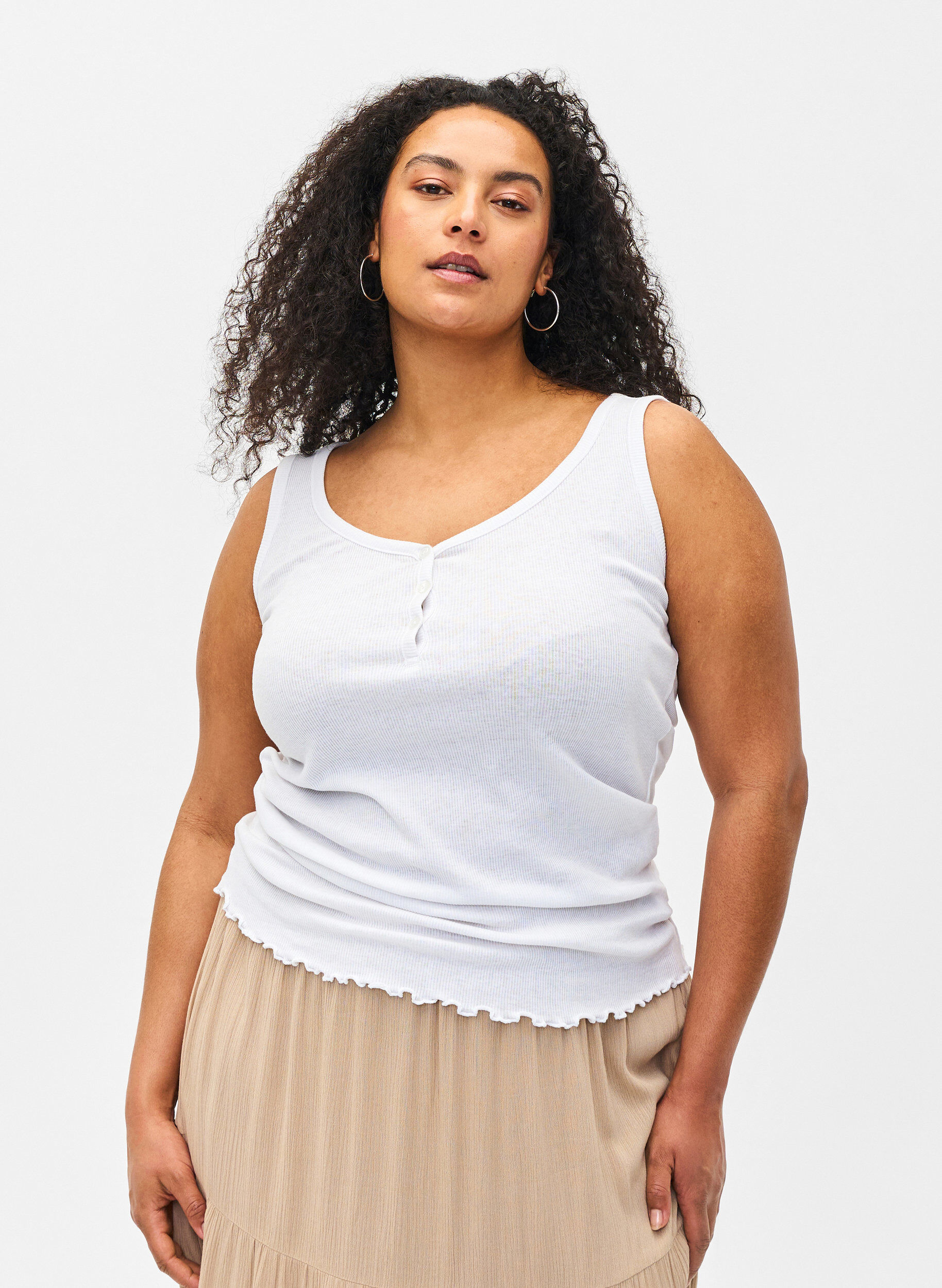 ZizziRibtanktop met knopen, Bright White, Model image number 0
