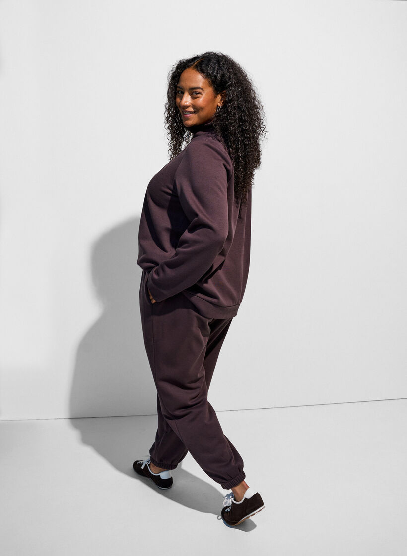 Sweatpants met hoge taille en trekkoord, Bruin, Model image number 2