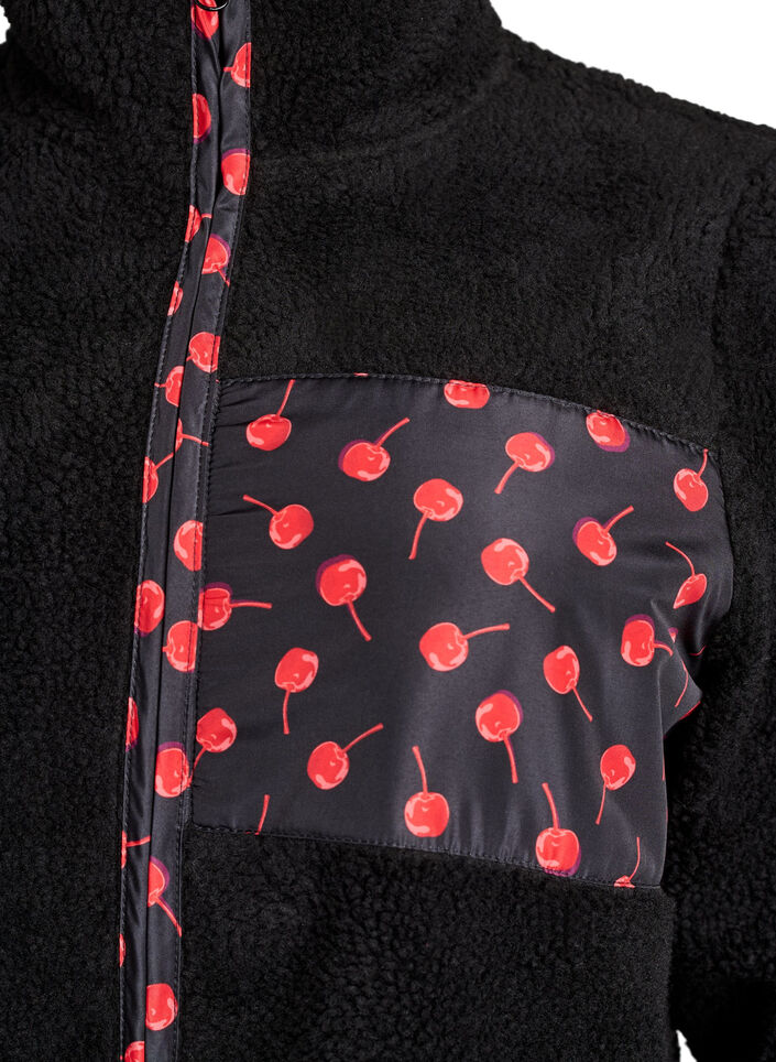 Veste teddy avec détails cerise, Noir, Packshot image number 2