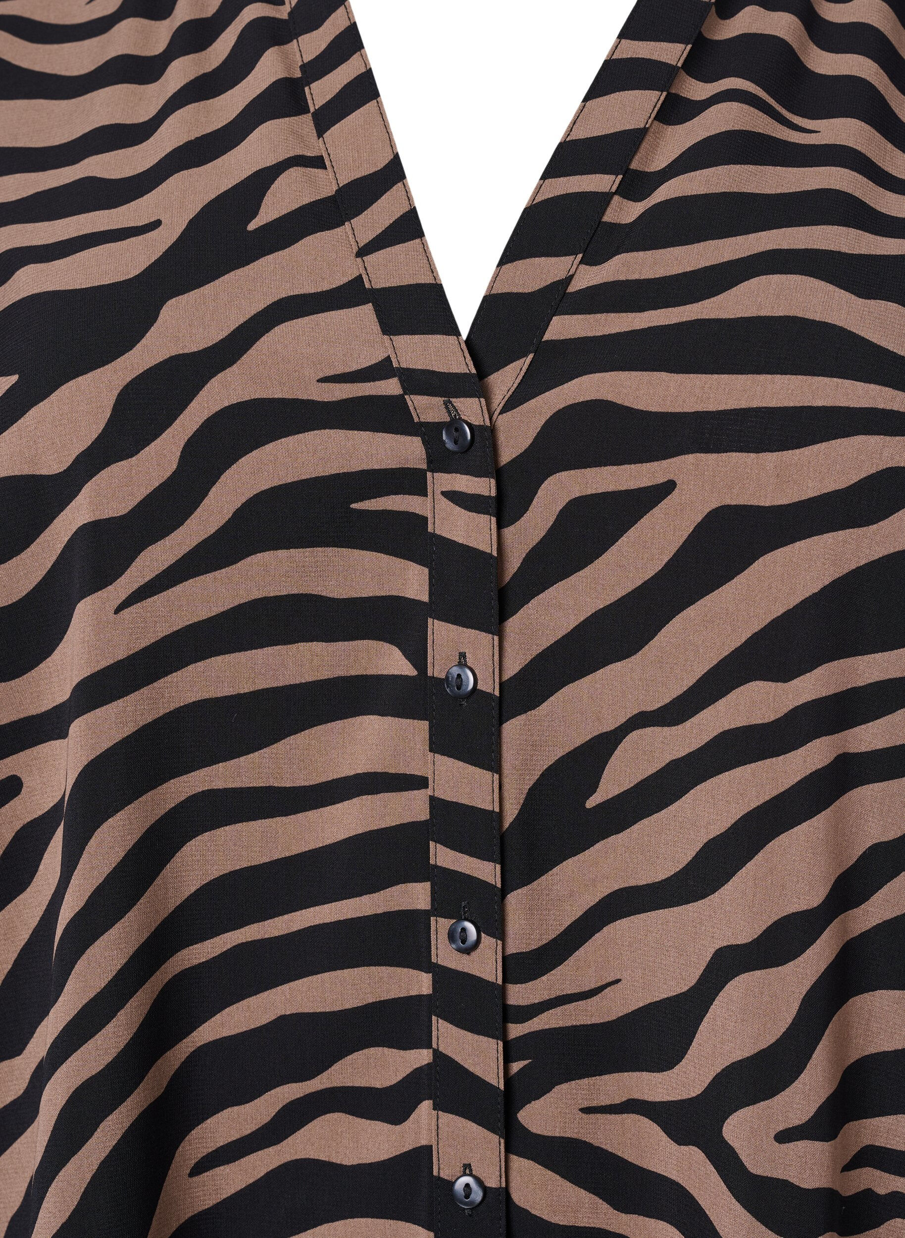 ZizziShirt met V-hals en zebraprint, Black/Brown Zebra, Packshot image number 2