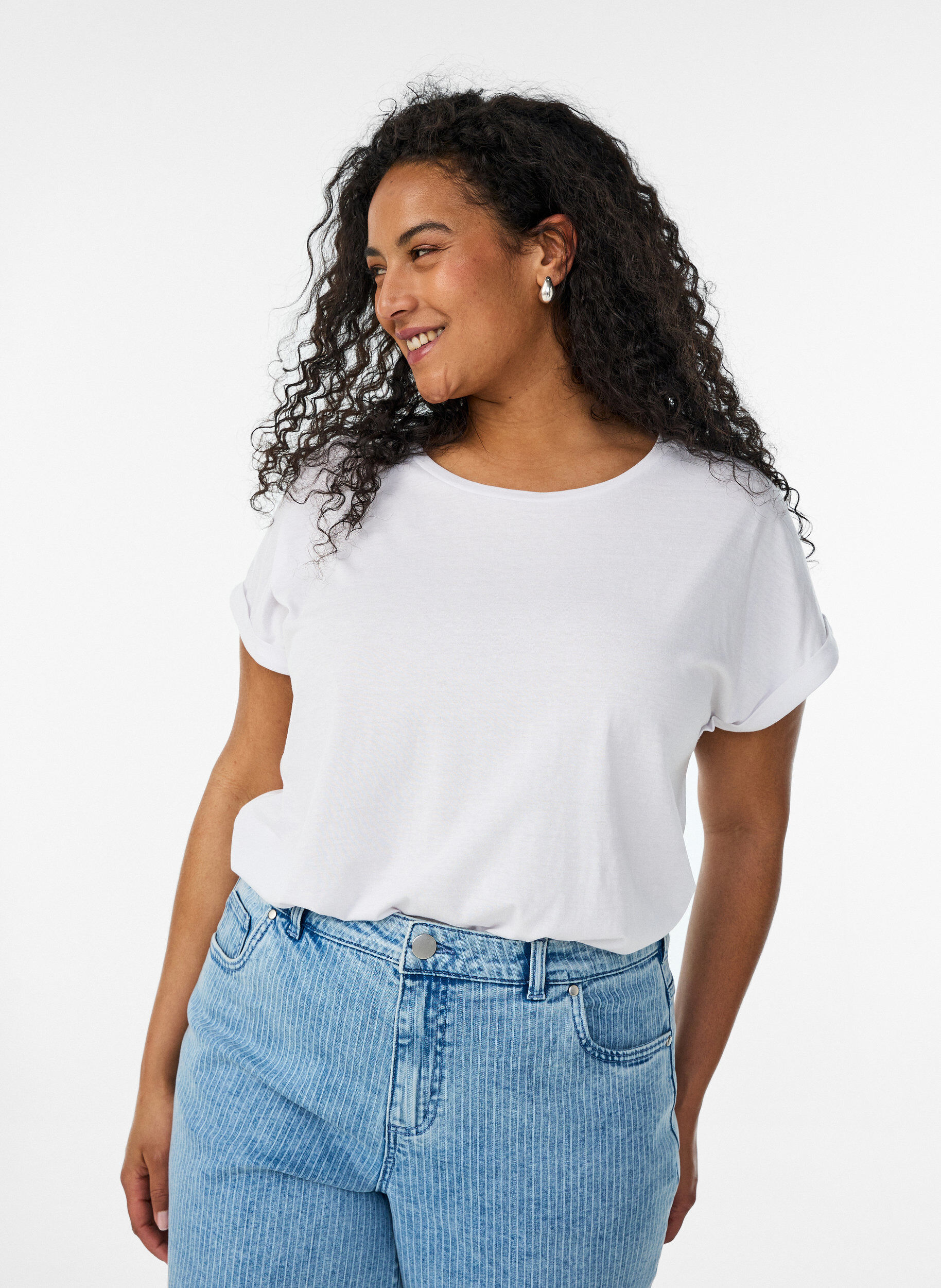 T-shirt met korte mouwen van katoenmix, Wit, Model