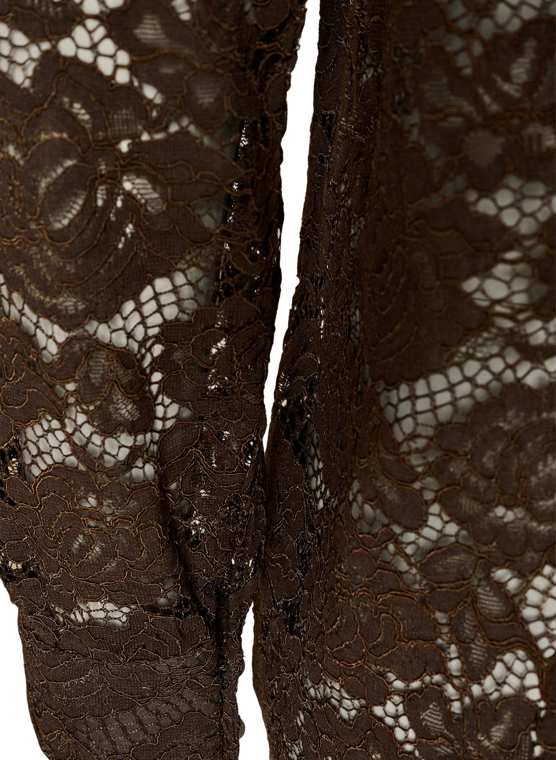 ZizziKanten shirt met parelknopen, Bruin, Packshot image number 3