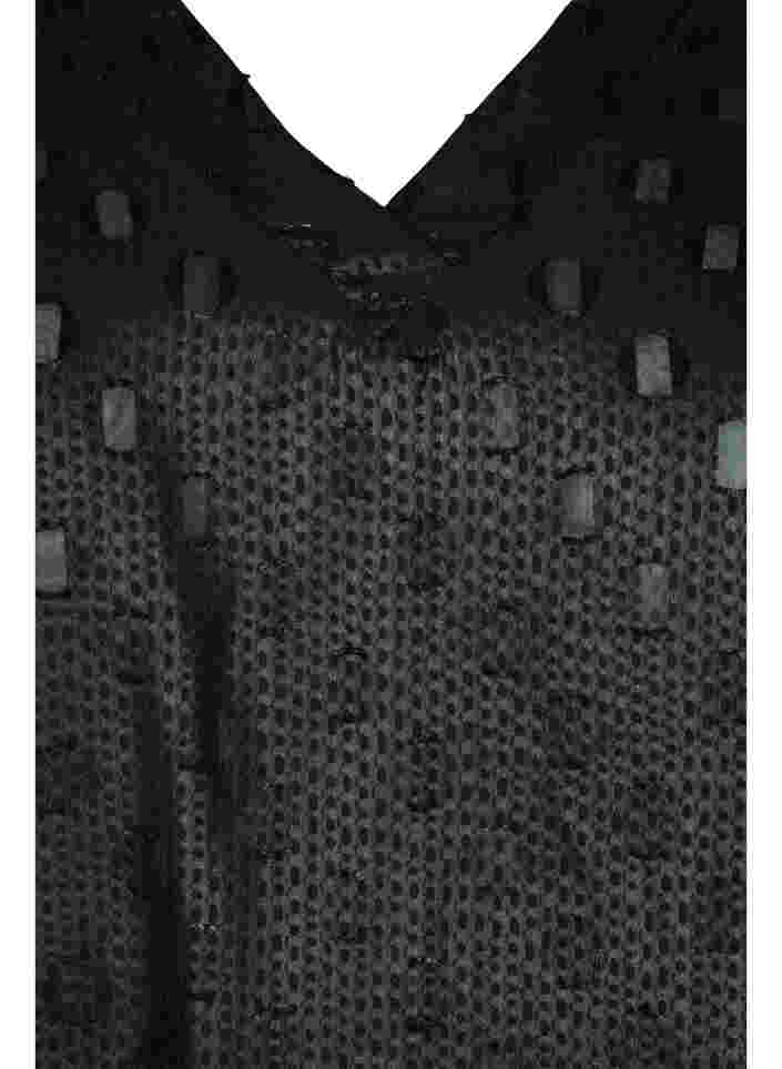 Tunique texturée à manches longues et col en V, Black, Packshot image number 2