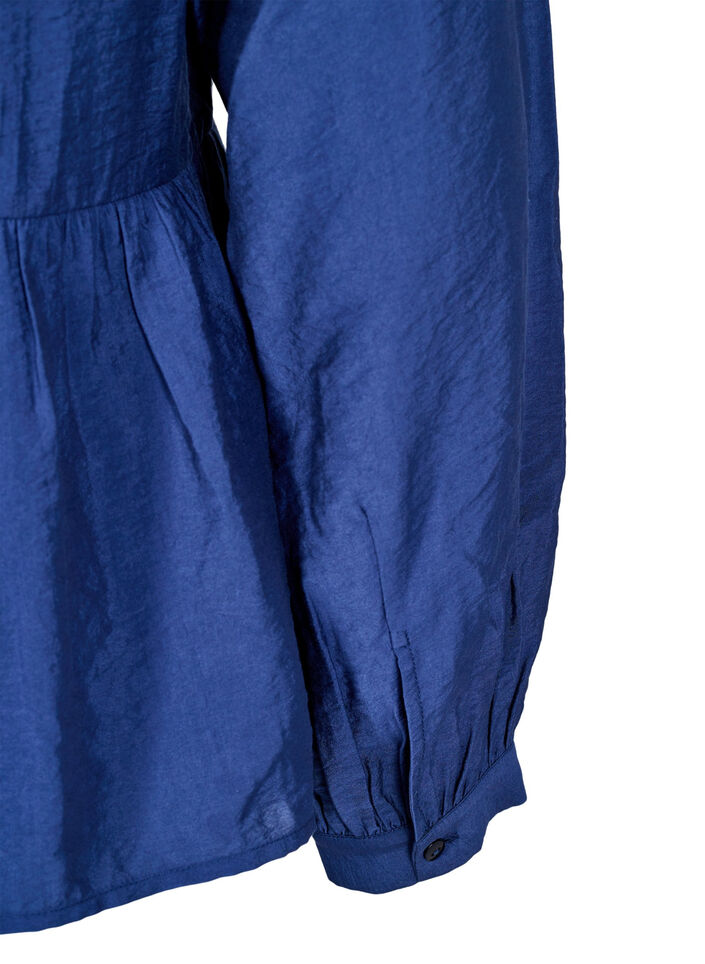 Blouse met strik en lange mouwen, Blauw, Packshot image number 3