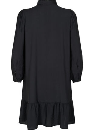 Robe-chemise en viscose avec bordure à volants, Black, Packshot image number 1