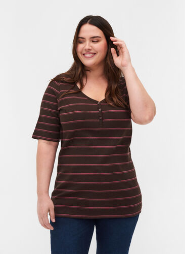 T-shirt côtelé rayé en coton, Mole Stripe, Model image number 0