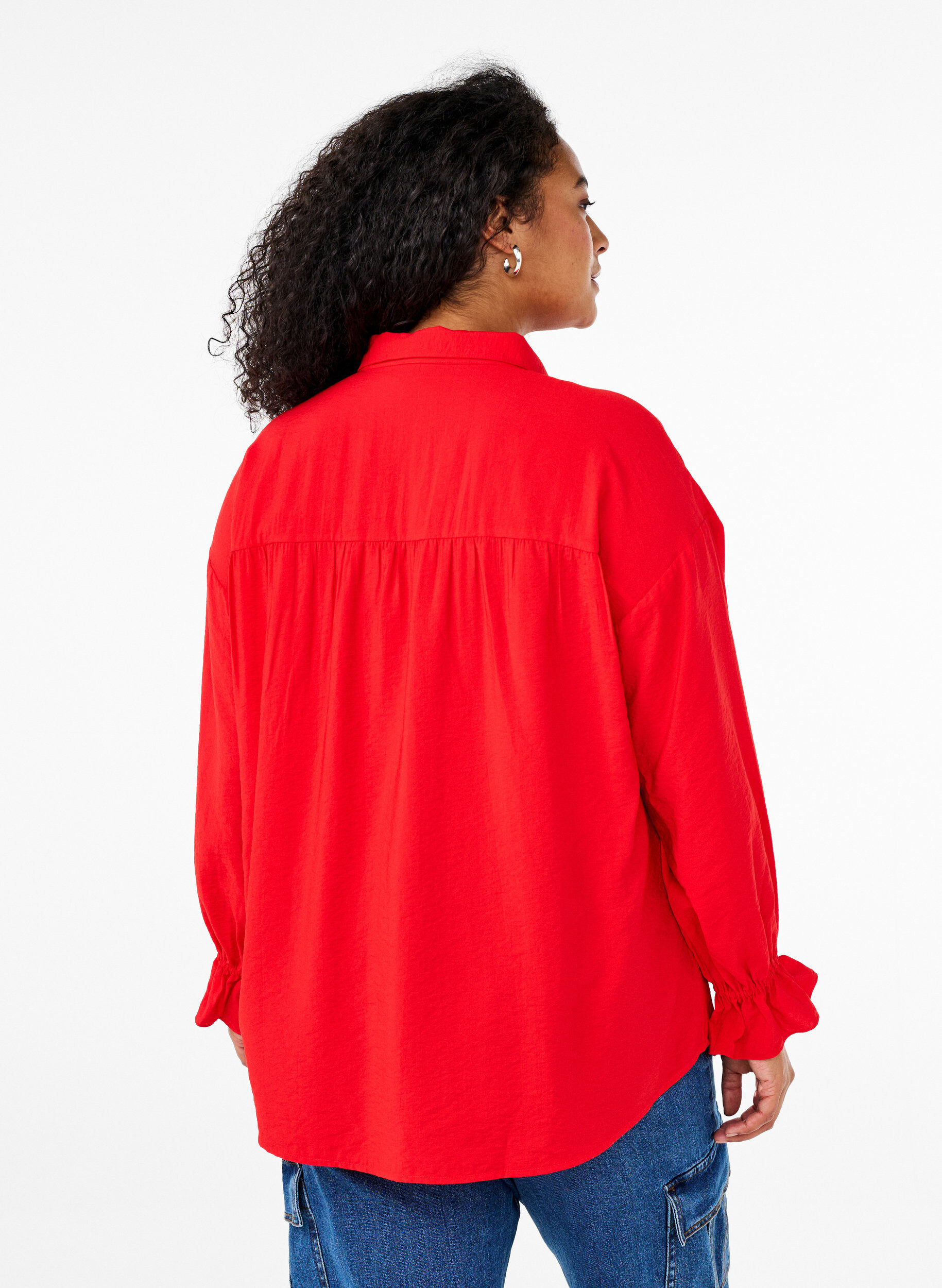 ZizziShirt met lange mouwen en ruchesdetails, Rood, Model image number 2