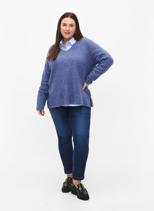 Pull en tricot avec fente, Gray Blue Mel., Model image number 2