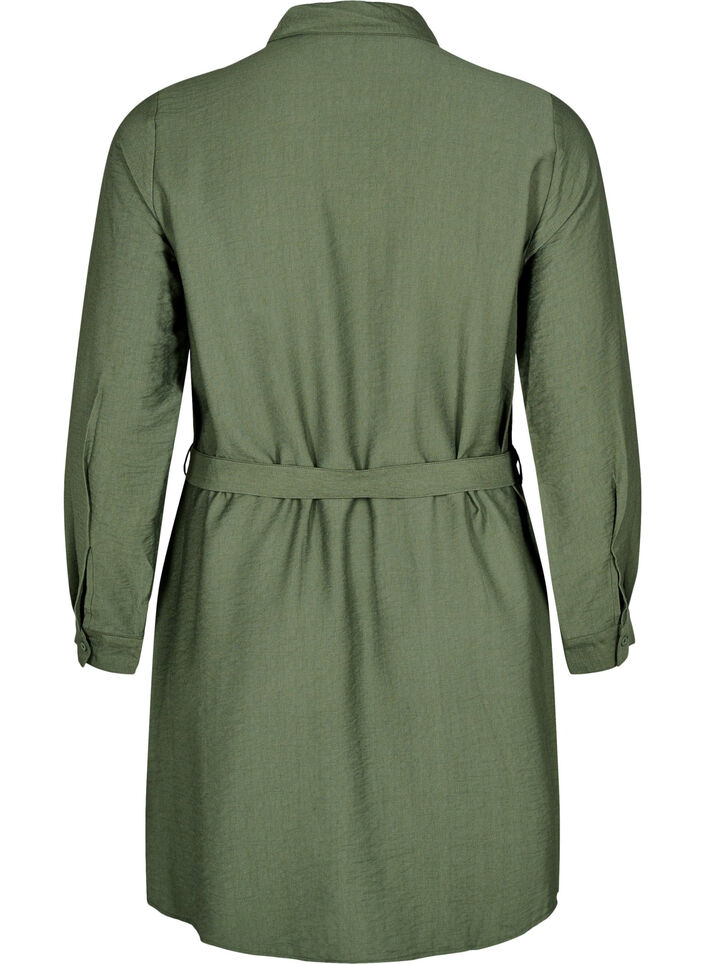 Robe chemise avec ceinture nouée et manches longues, Vert, Packshot image number 1