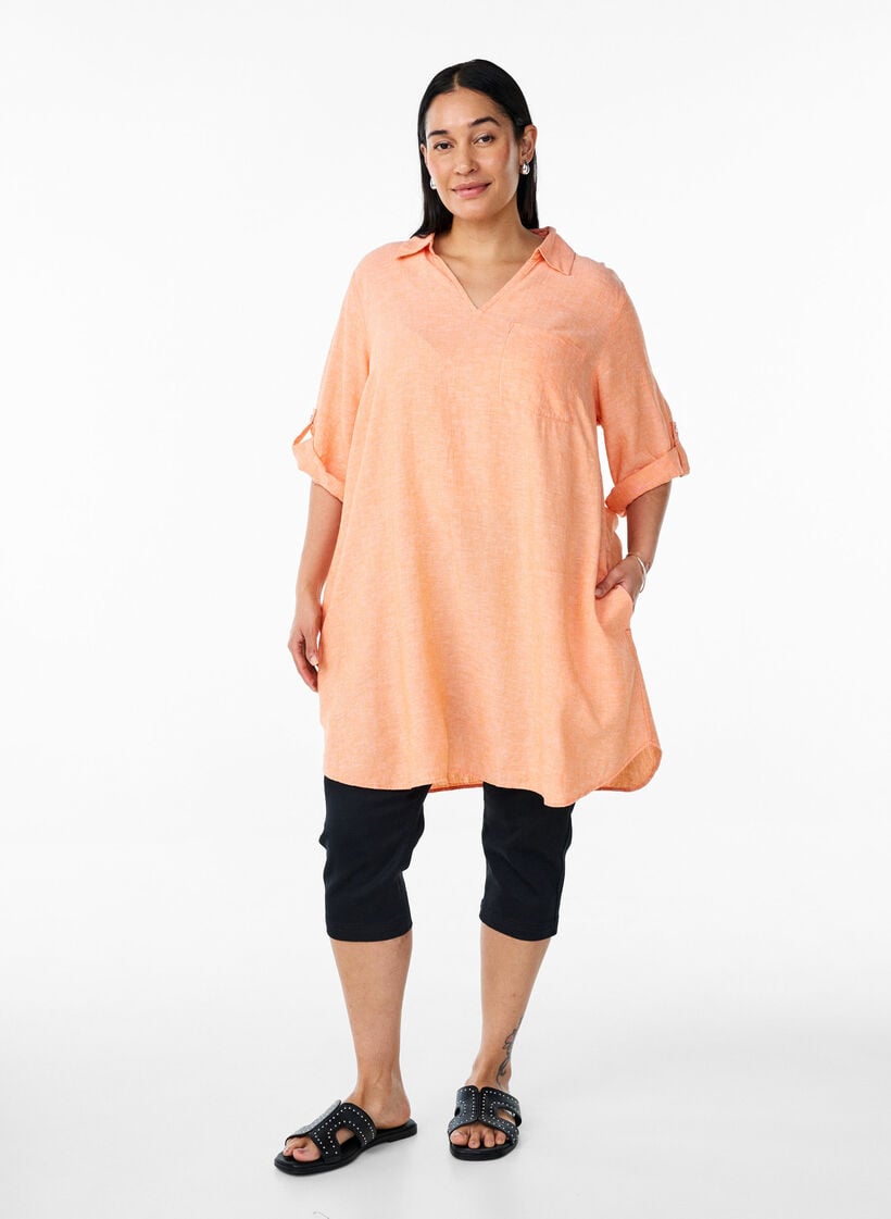 Tuniek van linnen en viscose met A-vorm, Oranje, Model image number 1