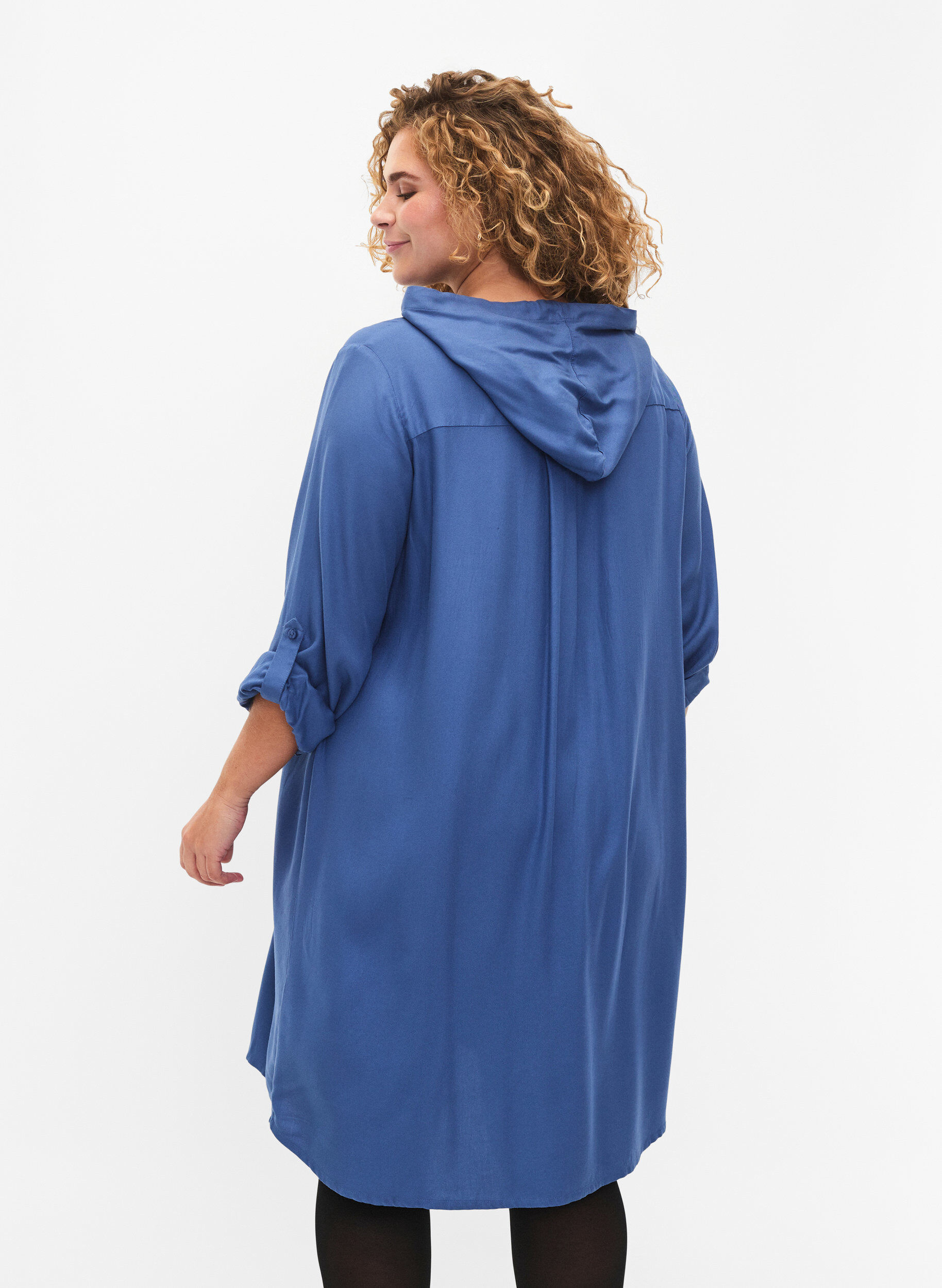 ZizziOverhemdjurk van viscose met capuchon en 3/4 mouwen, Moonlight Blue, Model image number 1
