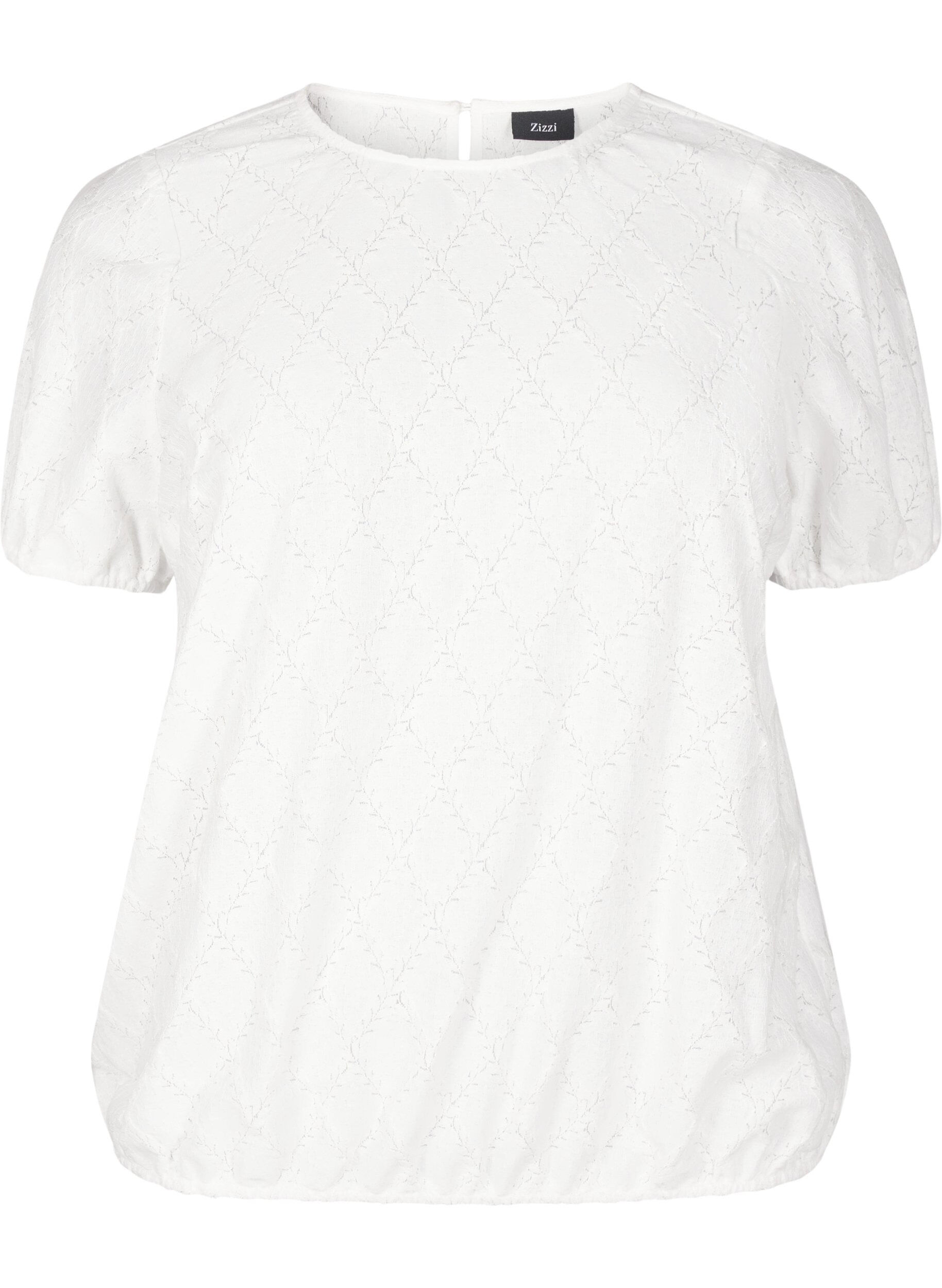 ZizziBlouse met korte mouwen en gestructureerd patroon, Bright White, Packshot image number 0