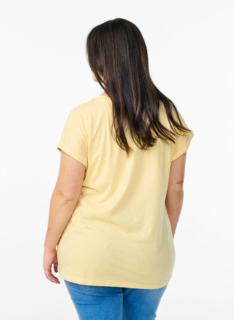 T-shirt &agrave; manches courtes en m&eacute;lange de coton, Jaune clair, Model image number 2