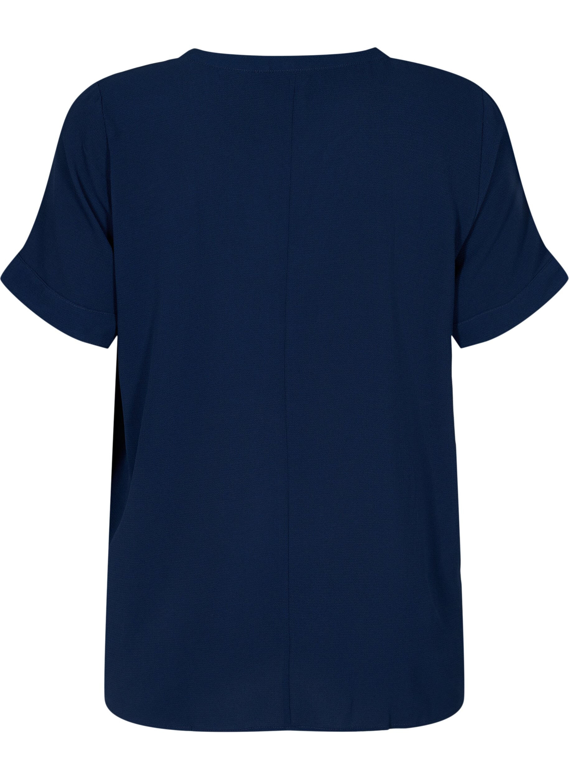 ZizziBlouse met korte mouwen en V-hals, Blauw, Packshot image number 1