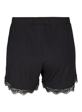Viscose pyjama-short met kanten rand, Black, Packshot image number 1