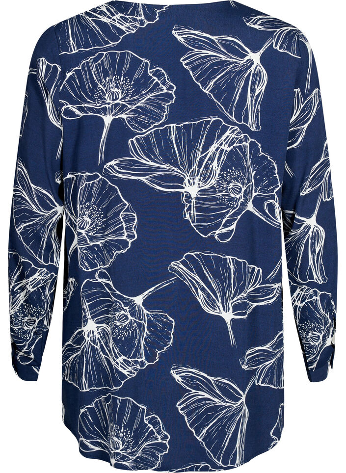 Viscose overhemd met bloemenprint en lange mouwen, Navy B./Big Fl.AOP, Packshot image number 1