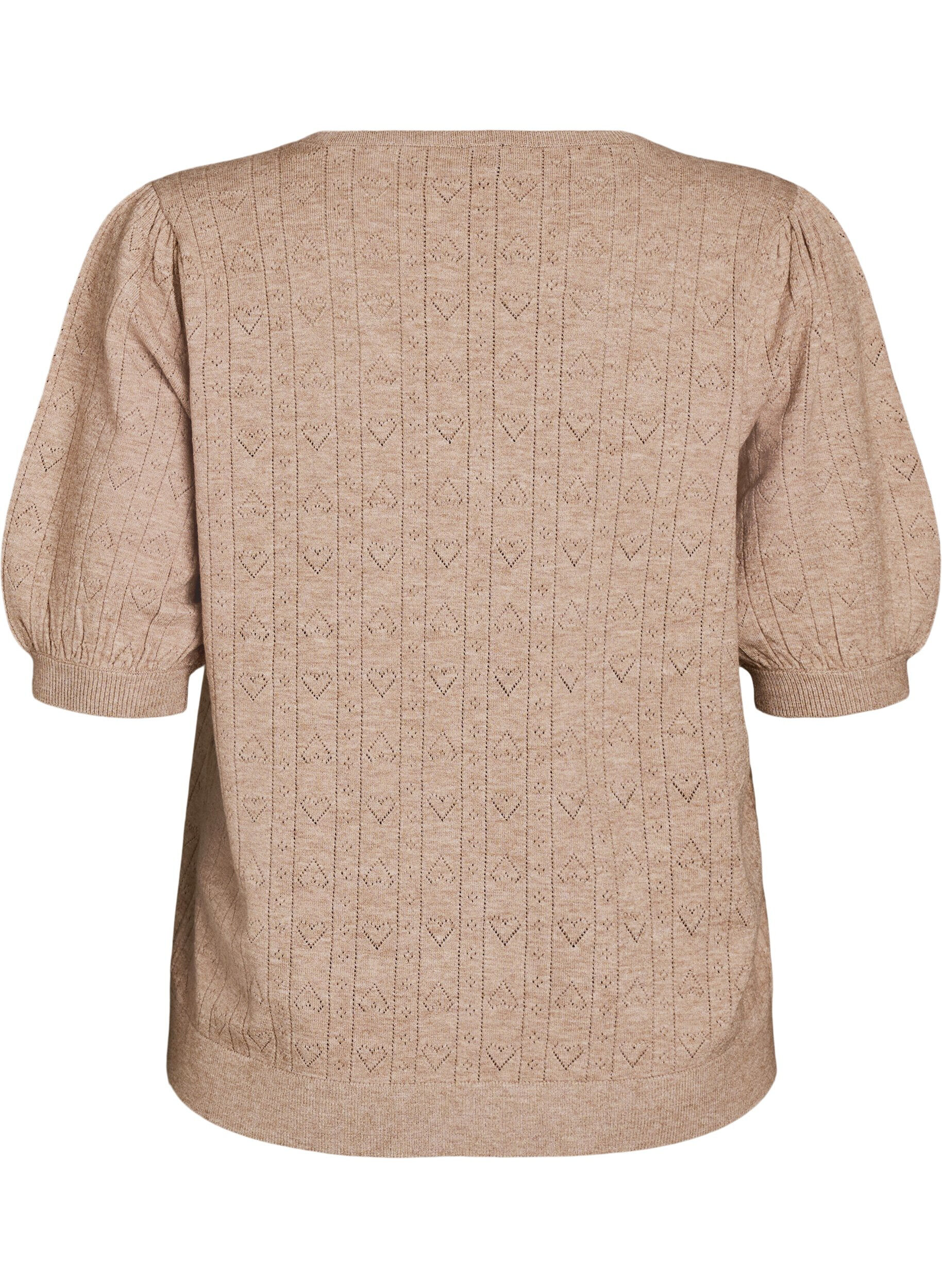 ZizziBlouse en maille pointelle &agrave; manches courtes, Beige, Packshot image number 1