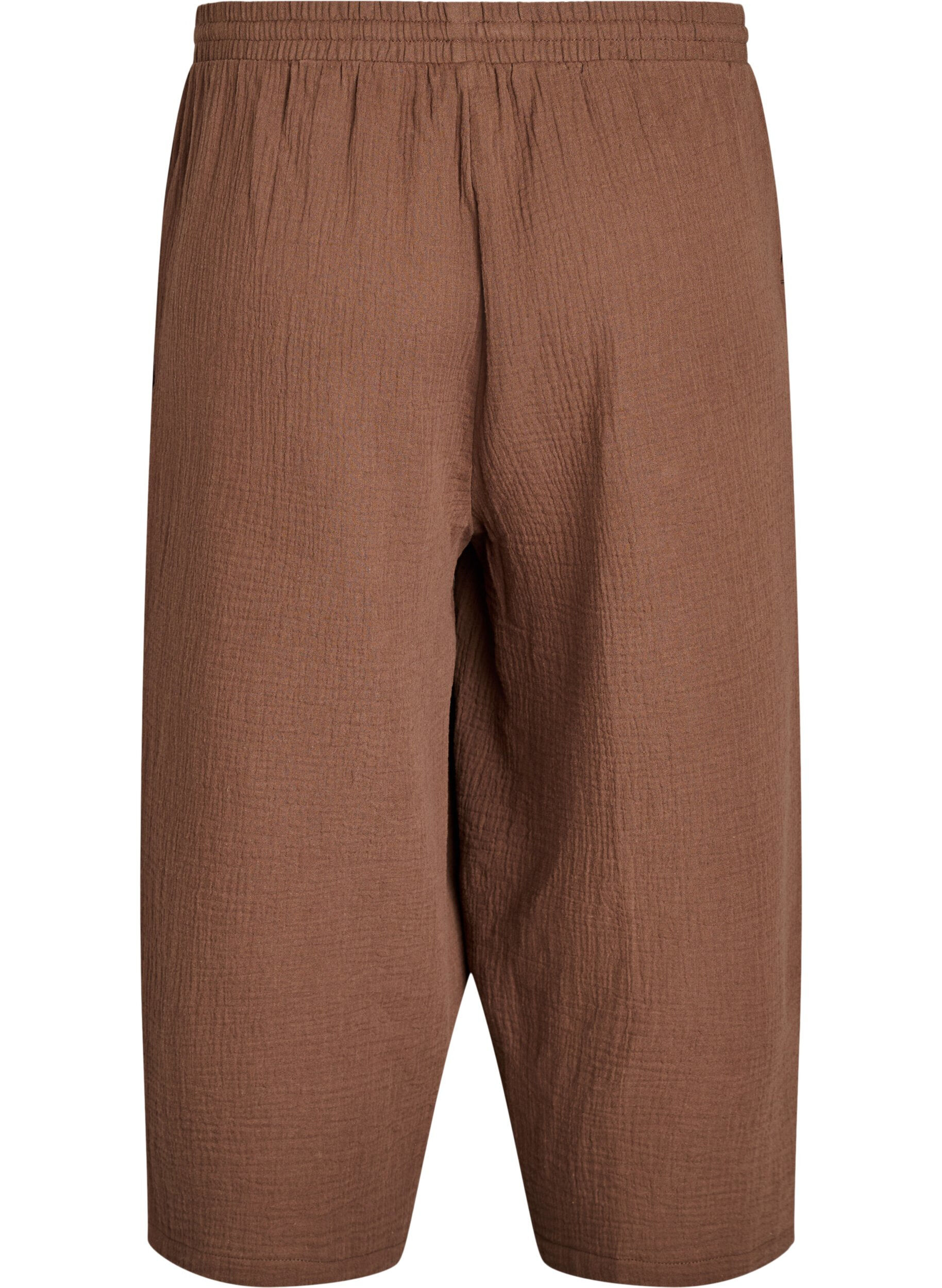 Zizzi Pantalon culotte en mousseline de coton avec taille haute, Marron, Packshot image number 1