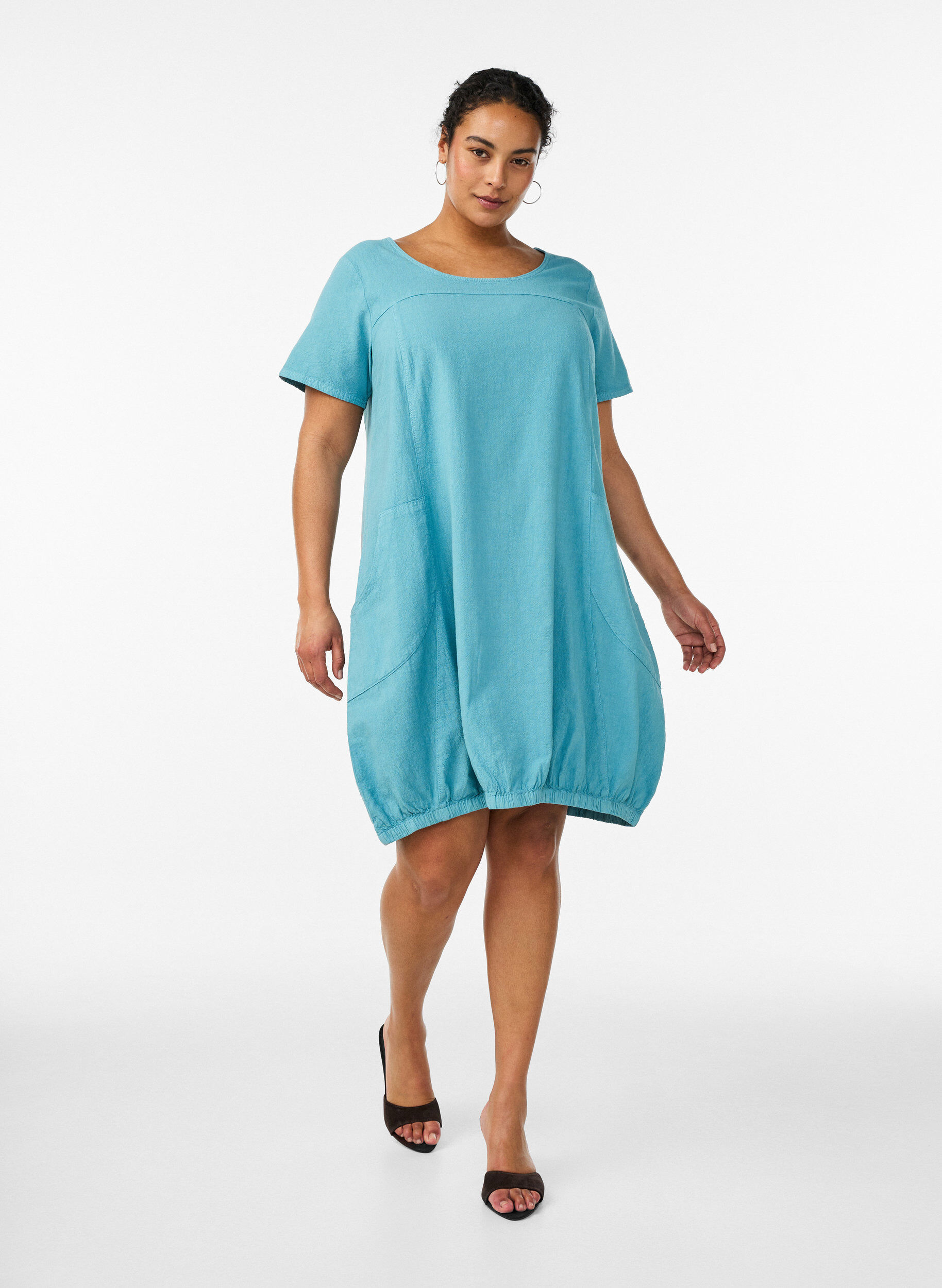 ZizziRobe en coton &agrave; manches courtes, Bleu Clair, Model image number 1