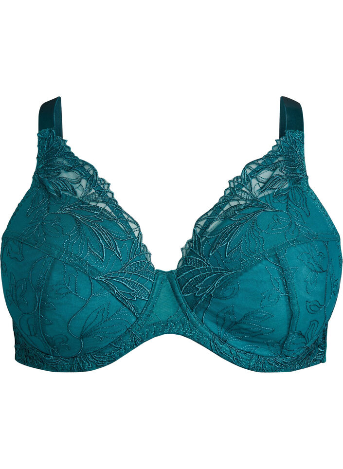 Gewatteerde kanten beha met beugel, Groen, Packshot image number 0