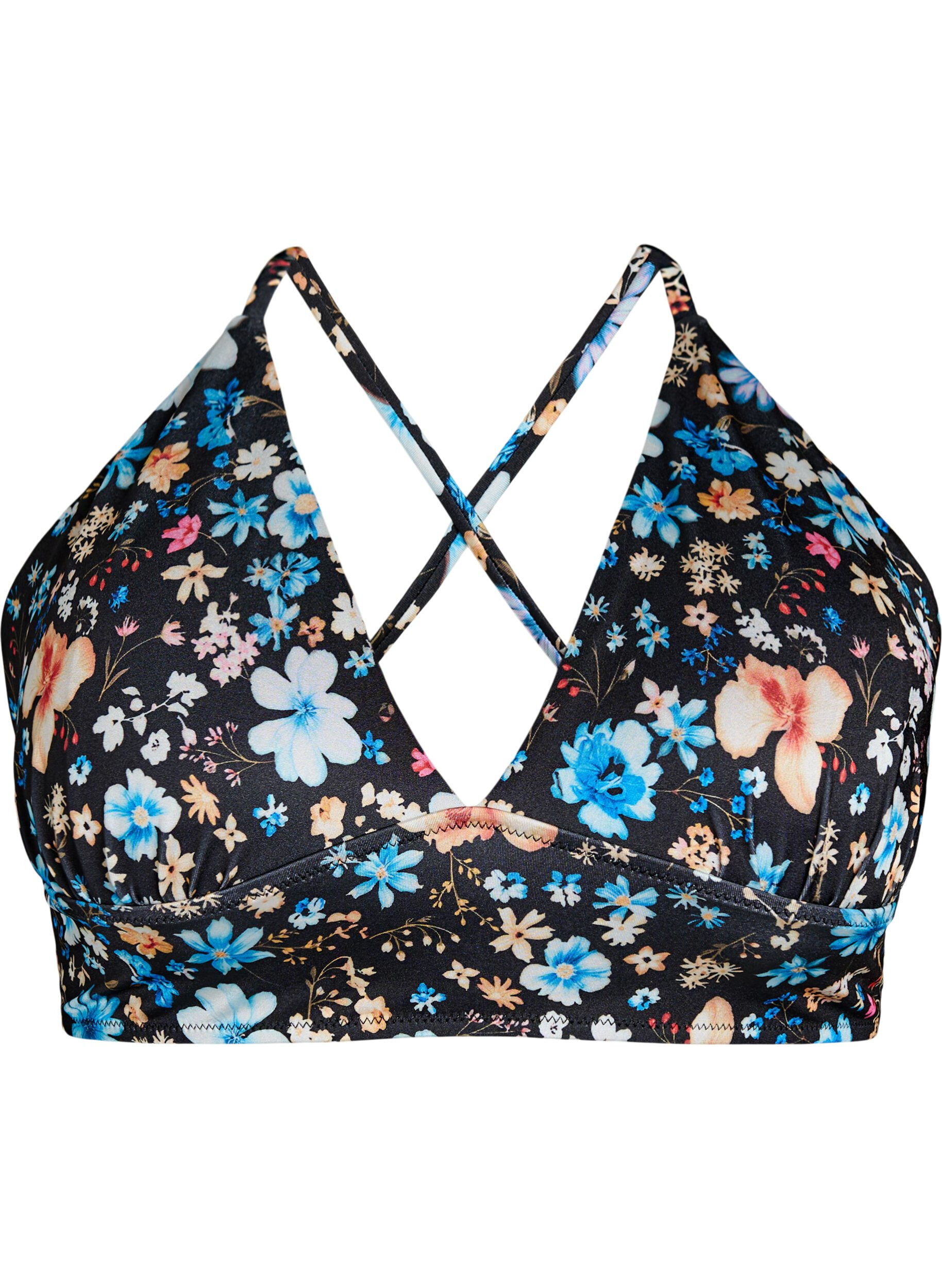 Zizzi Haut de bikini &agrave; imprim&eacute; floral avec liens &agrave; nouer dans le dos, Bleu, Packshot image number 0