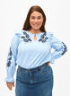 Katoenen blouse met borduursel en ruches, Blauw, Model image number 0