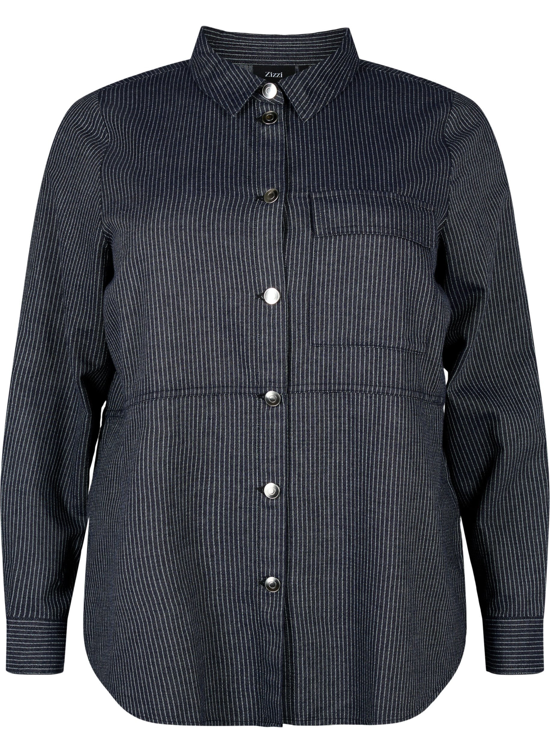 Zizzi Chemise en coton &agrave; rayures, Dark Blue Stripe, Packshot image number 0