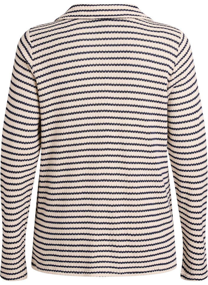 Blouse ray&eacute;e en jersey avec col et d&eacute;collet&eacute; en V, Beige, Packshot image number 1