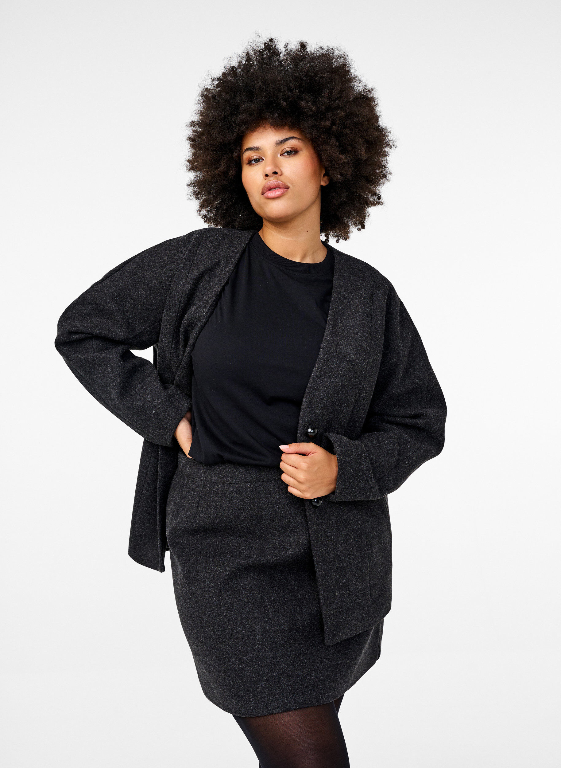 ZizziKorte rok met A-snit, Dark Grey Melange, Model image number 0